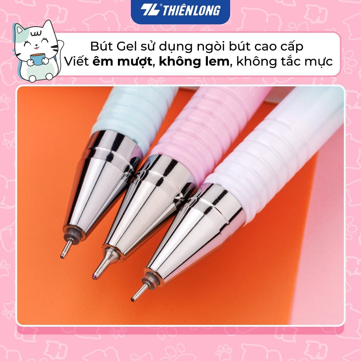 Bút gel Thiên Long Điểm 10 TP-GEL039 0.5mm, mực tím (20) - Bút bi mực nước ngòi bút nét mảnh cho học sinh