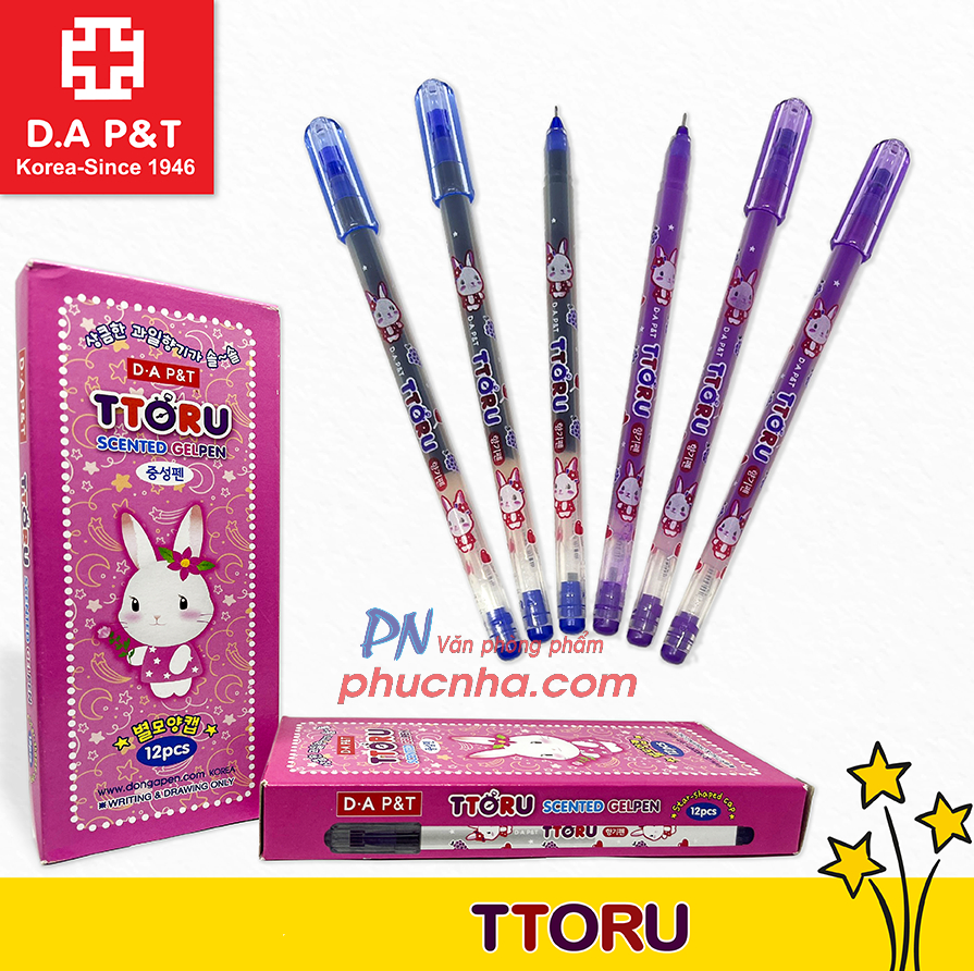 Bút gel D.A P&T TTORU 0.4mm (12) - Mực Xanh/ tím/ đỏ/ đen