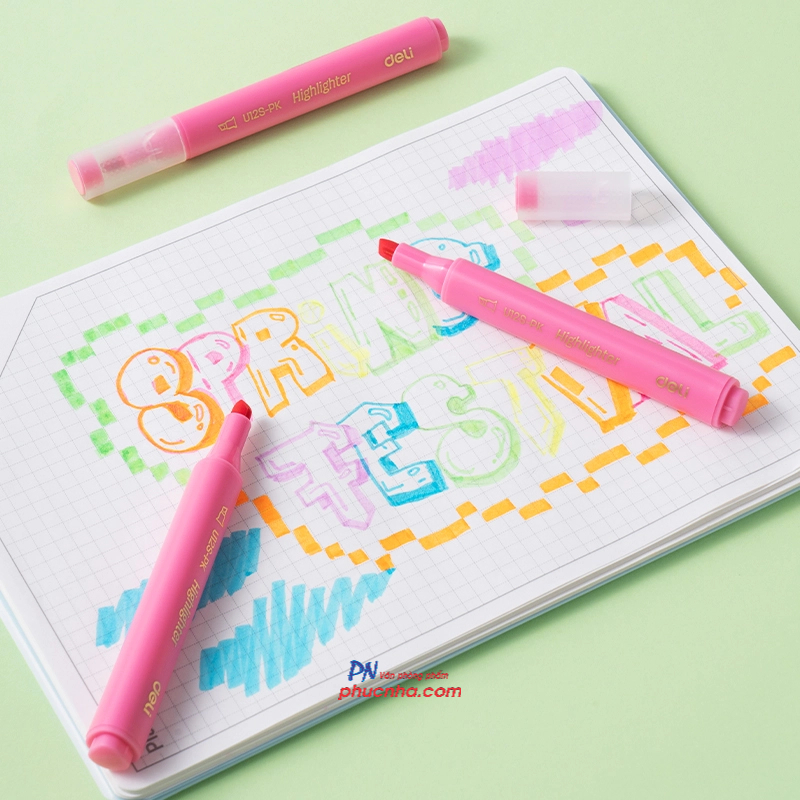 Bút dạ quang Deli U12S 1-5mm, 1 đầu (10) - Vàng/ Cam/ Hồng/ Lá/ Biển/ Tím