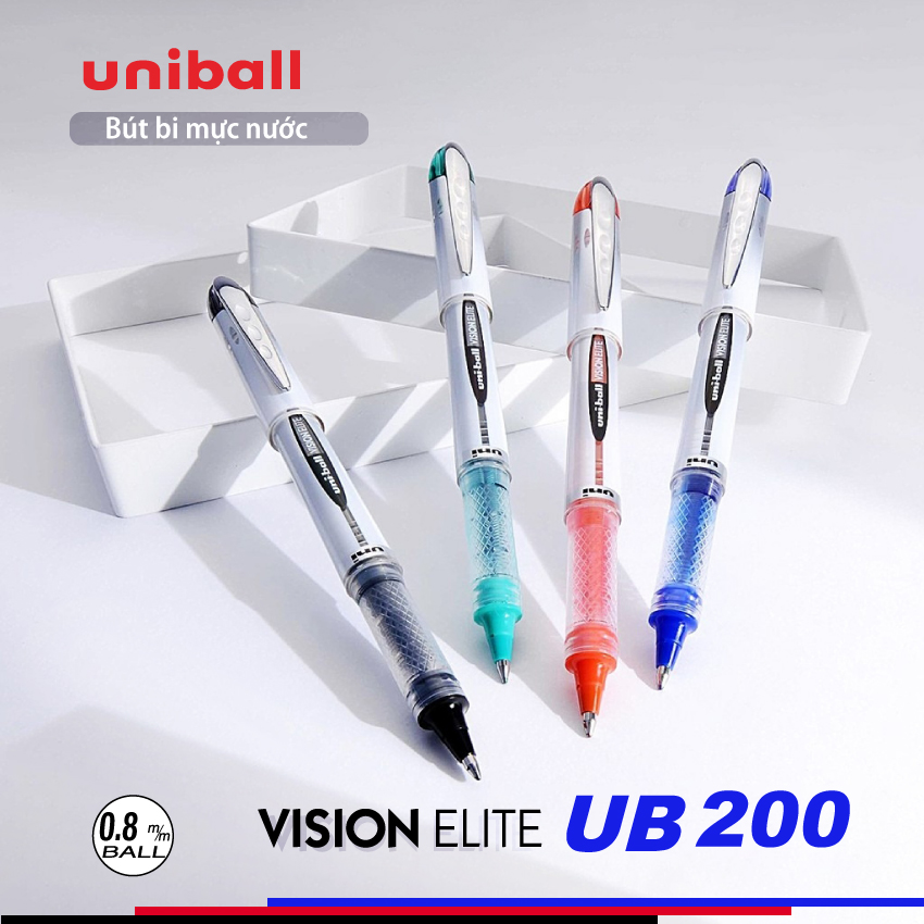 Bút ký Uniball UB-200 Vision elite roller ball 0.8mm, mực xanh (12)