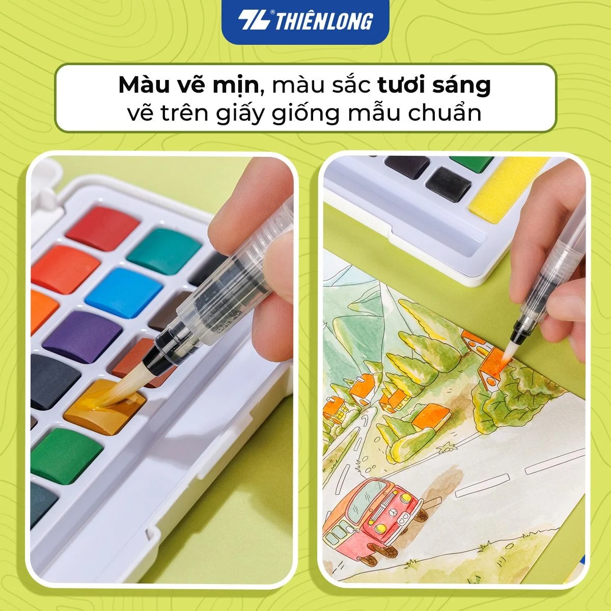 Màu nước Thiên Long WACO-C017 dạng nén 18 màu kèm bút cọ nước