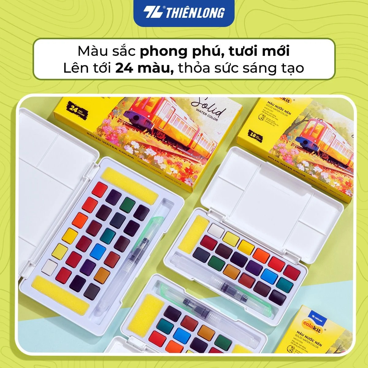 Màu nước Thiên Long WACO-C018 dạng nén 24 màu kèm cọ nước
