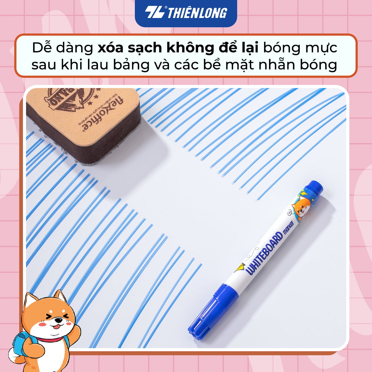 Bút lông bảng Thiên Long WB-02 cây nhỏ nét 1.1mm, mực xanh (20)