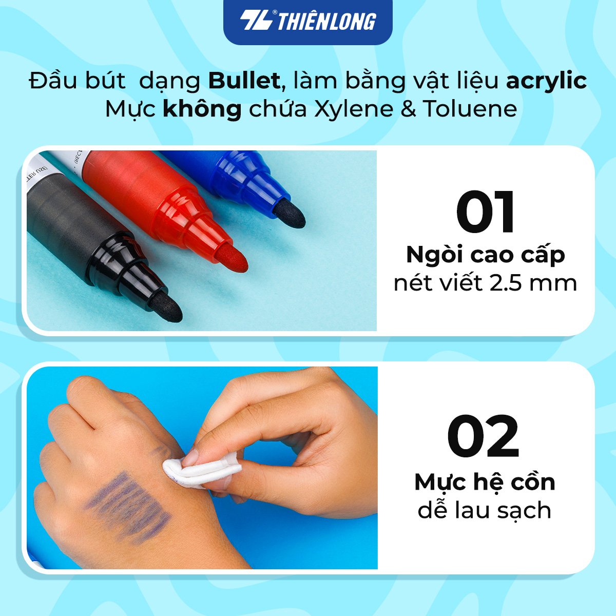 Bút lông bảng Thiên Long WB-022 nét 2.5mm mực lỏng (12)