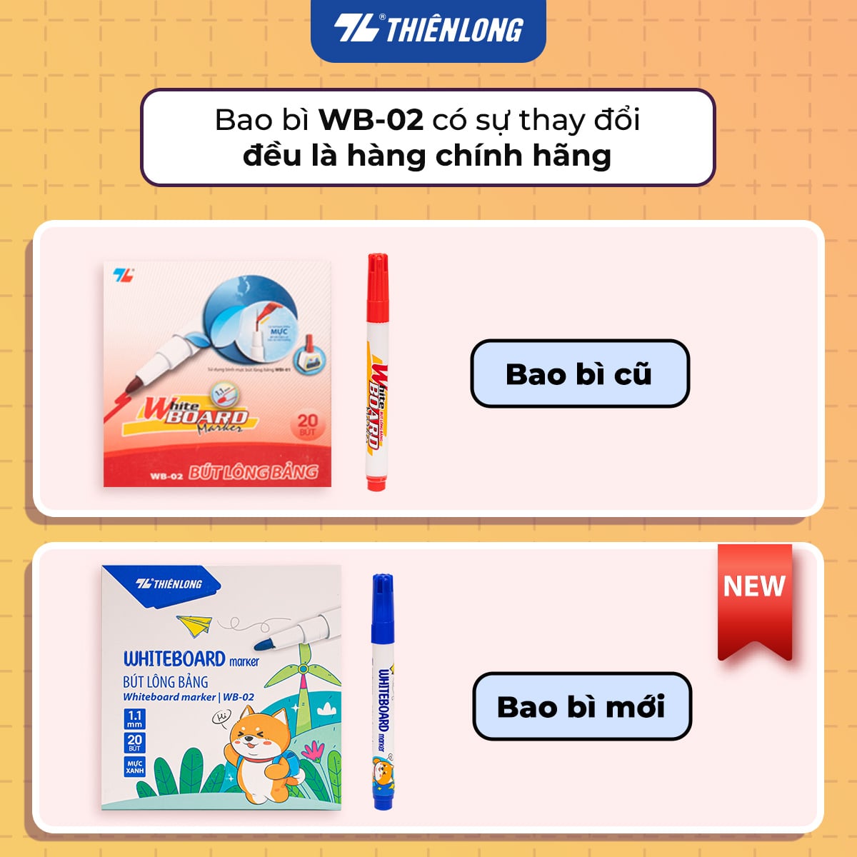 Bút lông bảng Thiên Long WB-02 cây nhỏ nét 1.1mm, mực xanh (20)