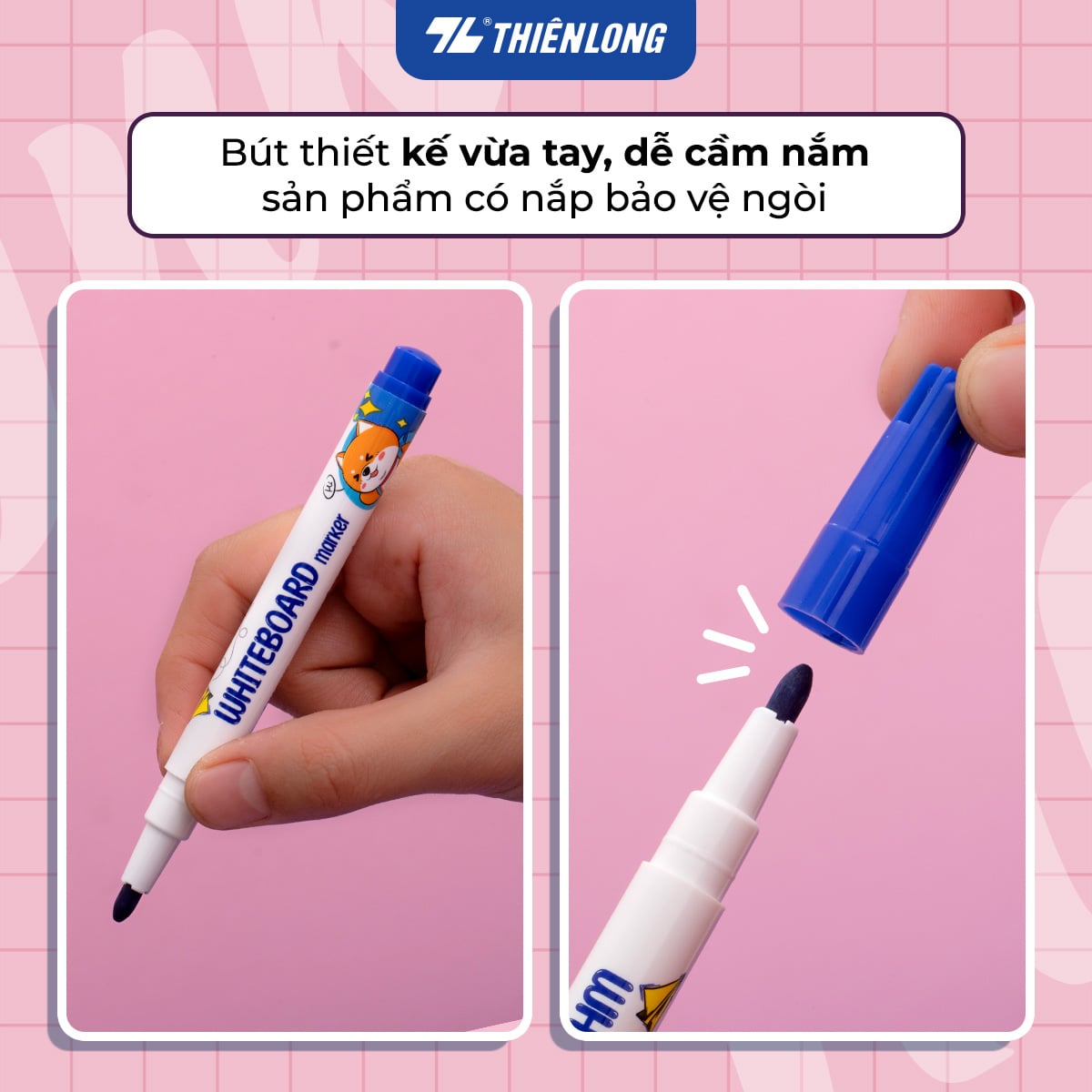 Bút lông bảng Thiên Long WB-02 cây nhỏ nét 1.1mm, mực xanh (20)
