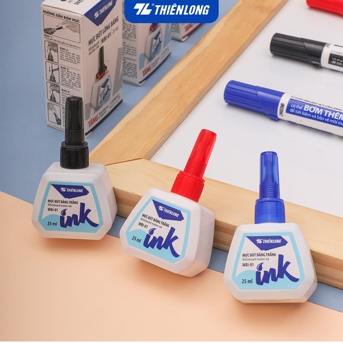 Mực bút lông bảng Thiên Long WBI-01 25ml (6/144) - Mực xanh/ đỏ/ đen