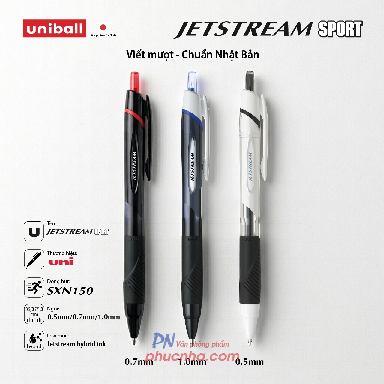 Bút ký Uni-ball SXN-150-10 Jetstream semi gel bút bi bấm 1.0mm, mực xanh (10)