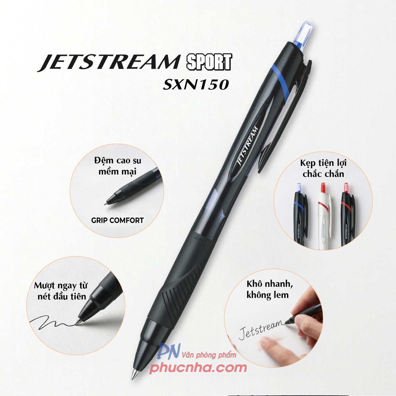 Bút ký Uni-ball SXN-150-10 Jetstream semi gel bút bi bấm 1.0mm, mực xanh (10)