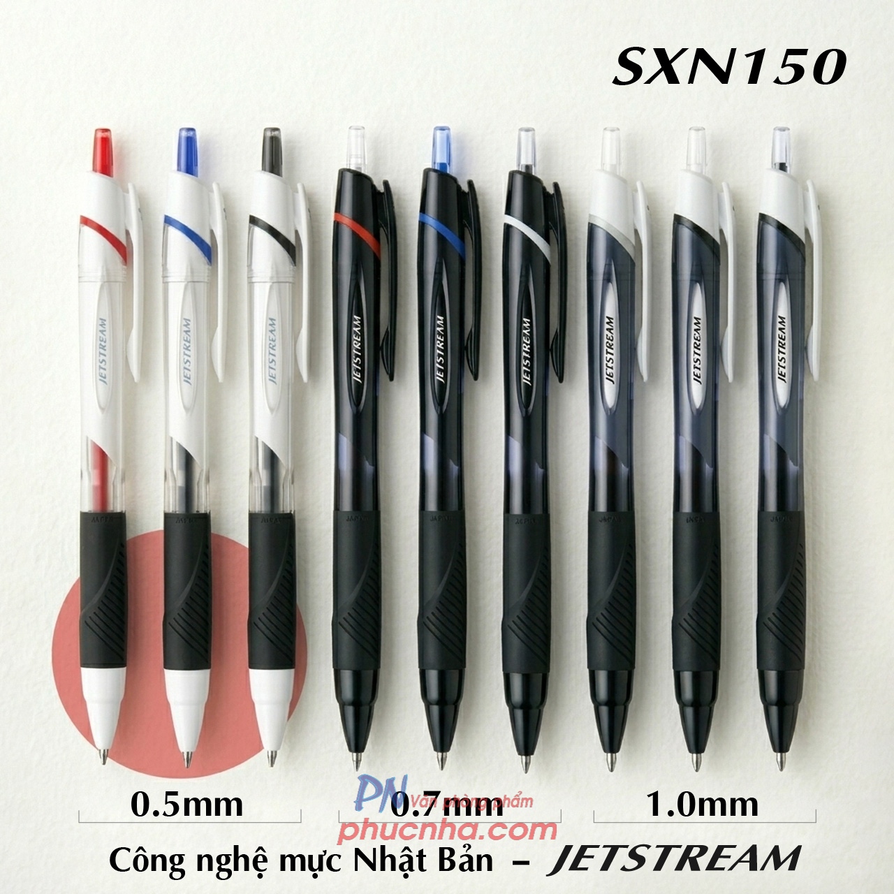 Bút ký Uni-ball SXN-150-07 Jetstream semi gel bút bi bấm 0.7mm, mực xanh (10)