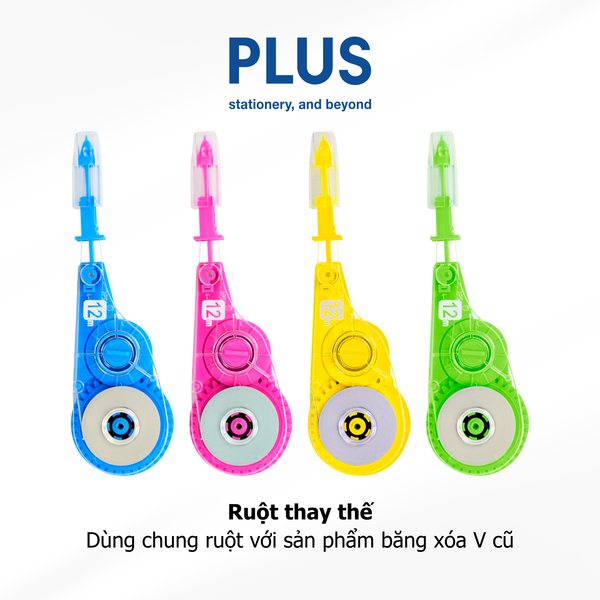 Băng xóa kéo Plus WH-105T V+ 5mmx12m (10/100) thế hệ mới – Dễ thay ruột, thiết kế công thái học