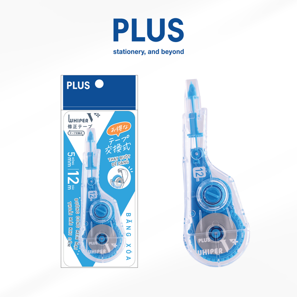 Băng xóa kéo Plus WH-105T V+ 5mmx12m (10/100) thế hệ mới – Dễ thay ruột, thiết kế công thái học