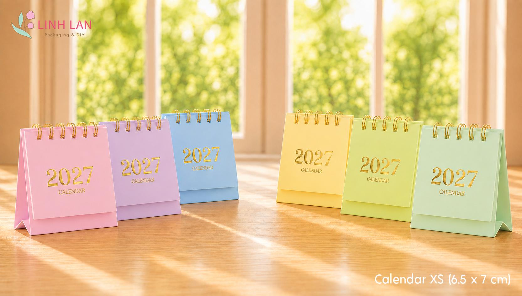 Lịch để bàn Decor Calendar XS 2027 Đinh Mùi lò xo chữ A đứng 6.5x7cm mini kèm sticker (6 mẫu)