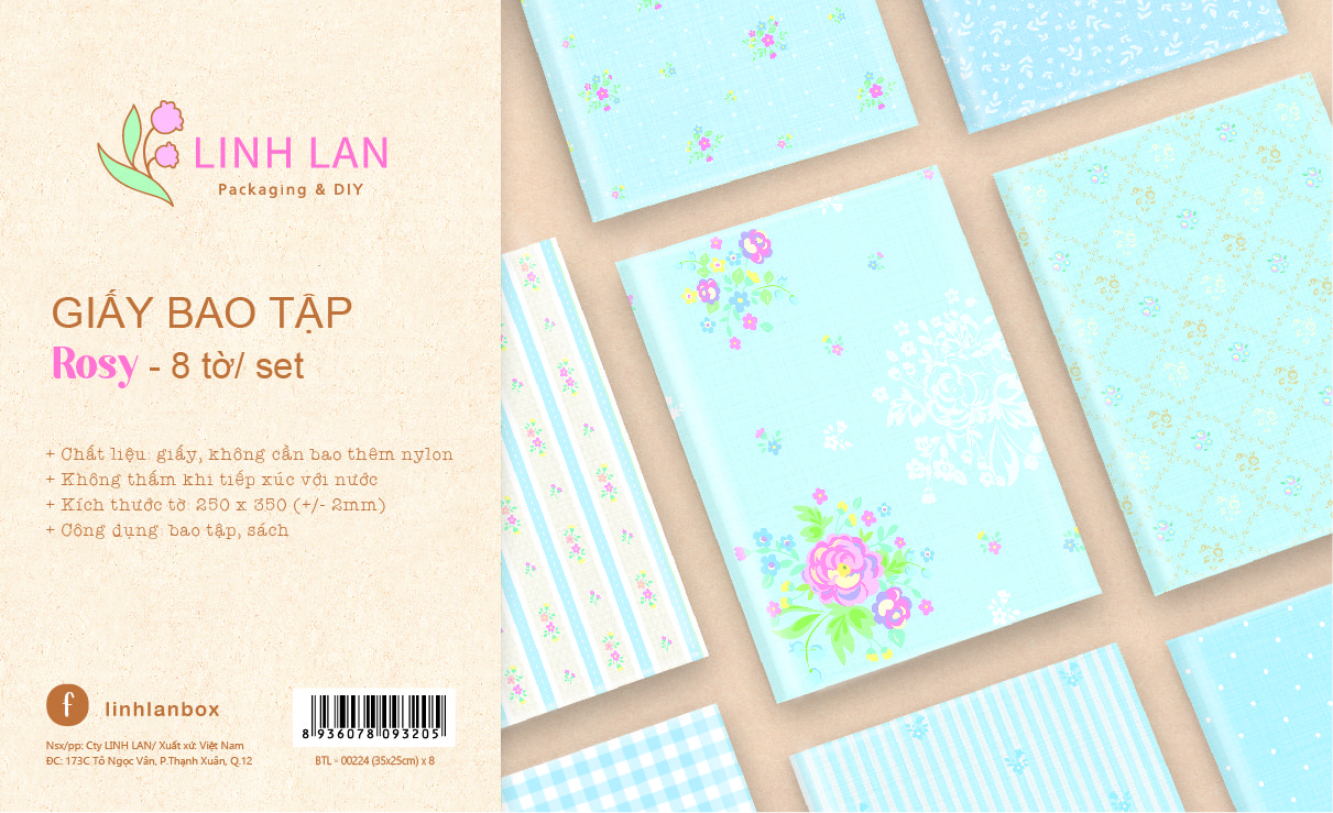 Giấy bao tập học sinh 25x35cm Linh Lan BTL-A5 (8 tờ/ 8 mẫu/ set)