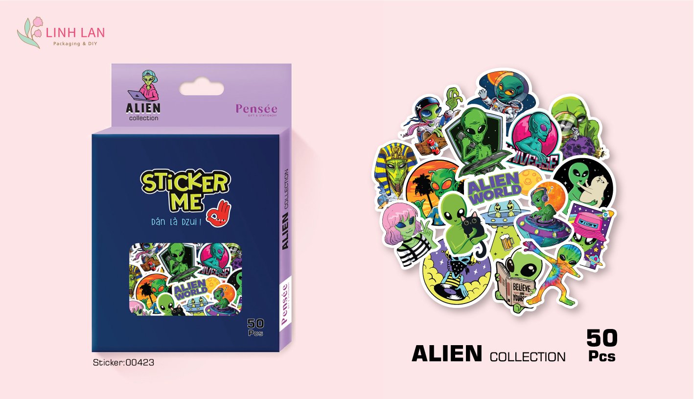 Sticker Linh Lan Set 50 hình hộp giấy