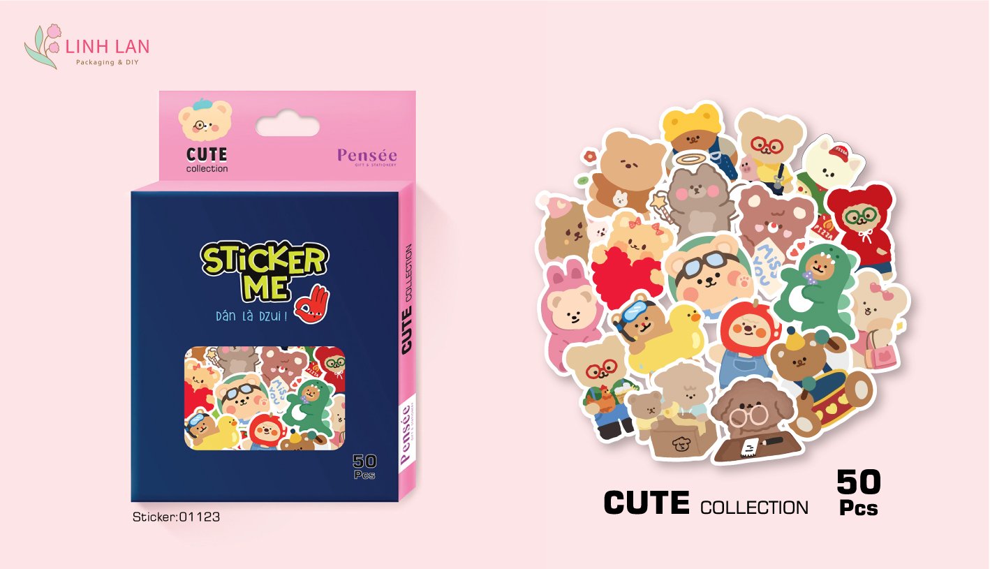 Sticker Linh Lan Set 50 hình hộp giấy