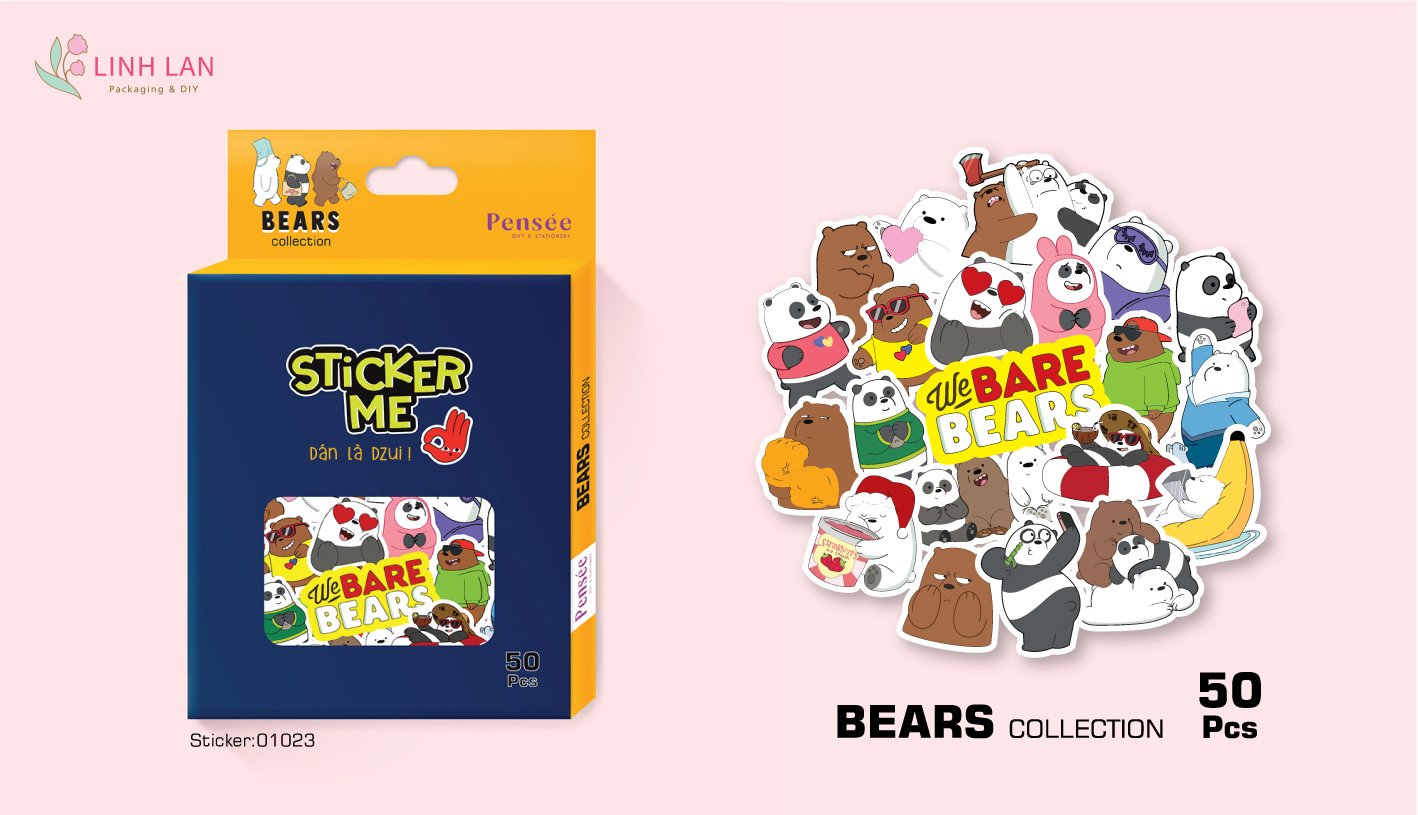 Sticker Linh Lan Set 50 hình hộp giấy