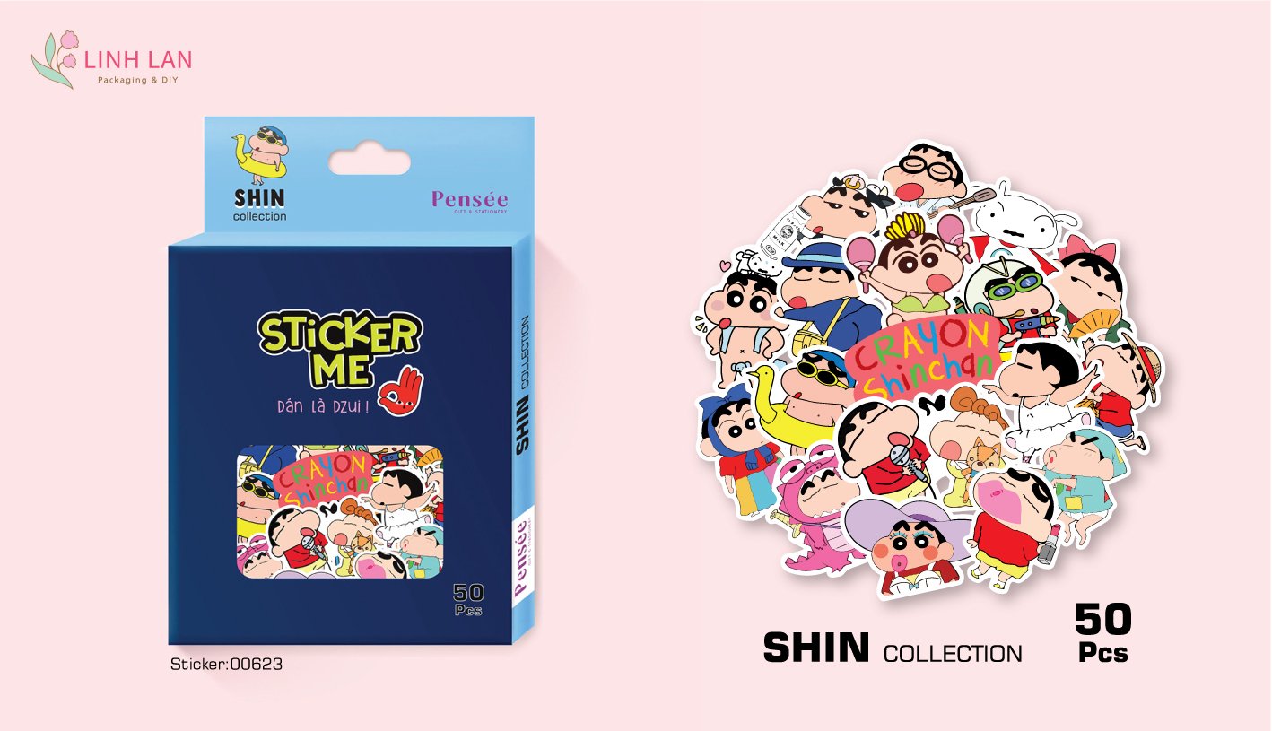 Sticker Linh Lan Set 50 hình hộp giấy