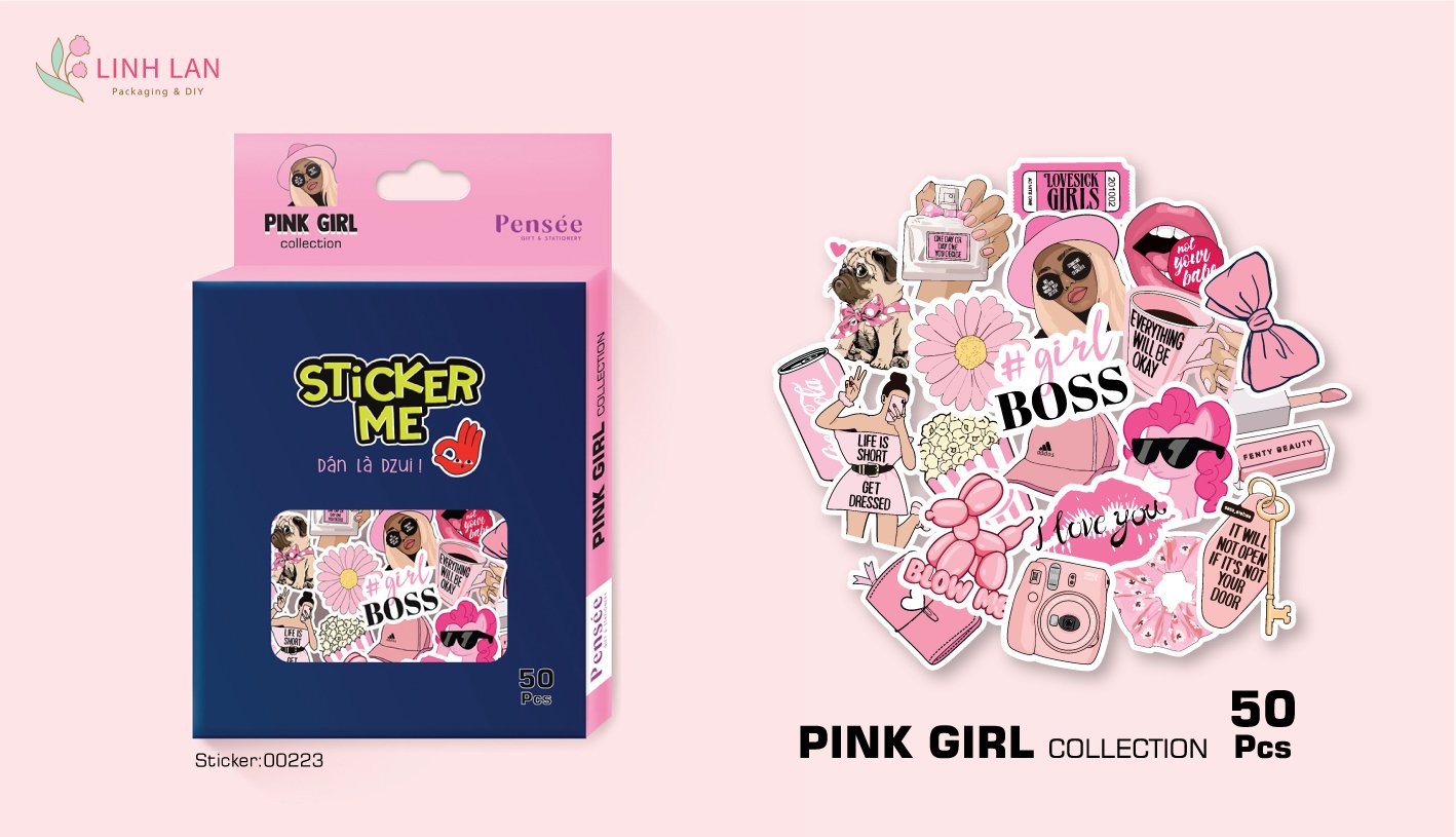 Sticker Linh Lan Set 50 hình hộp giấy