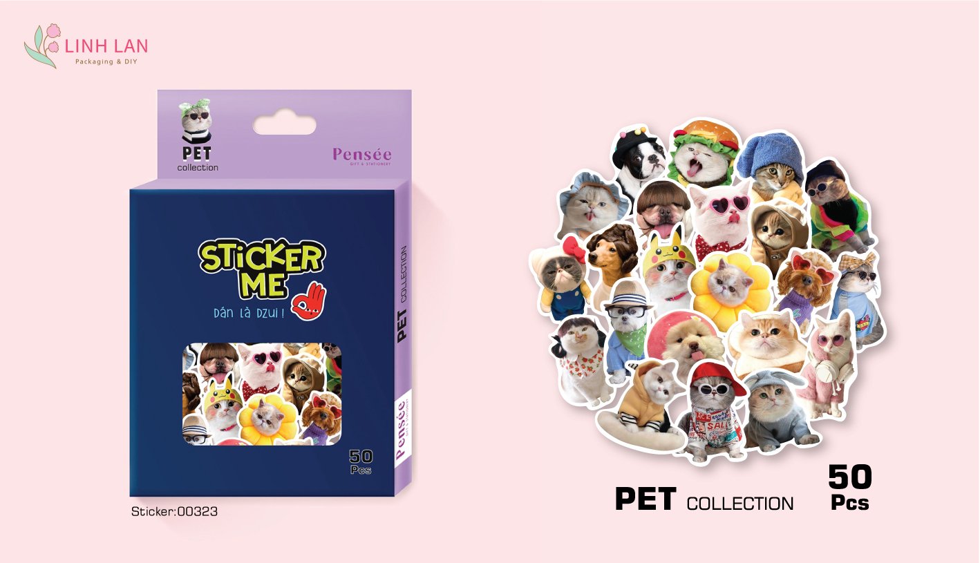 Sticker Linh Lan Set 50 hình hộp giấy