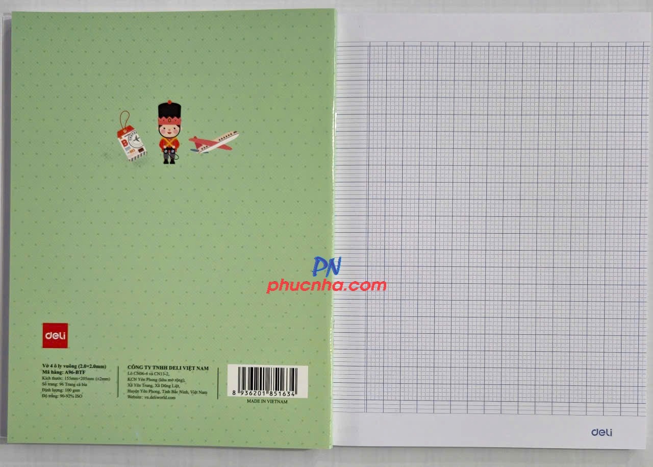 Tập HS Deli A96-BTF animal 96tr 100gsm 4 ô ly (5/10/100)