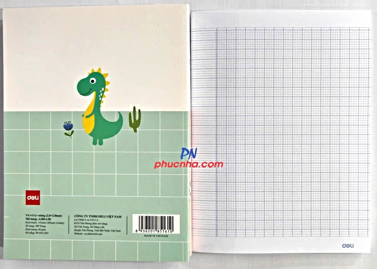 Tập HS Deli A200-LID little Dino 200tr 80gsm 4 ô ly (5/50)