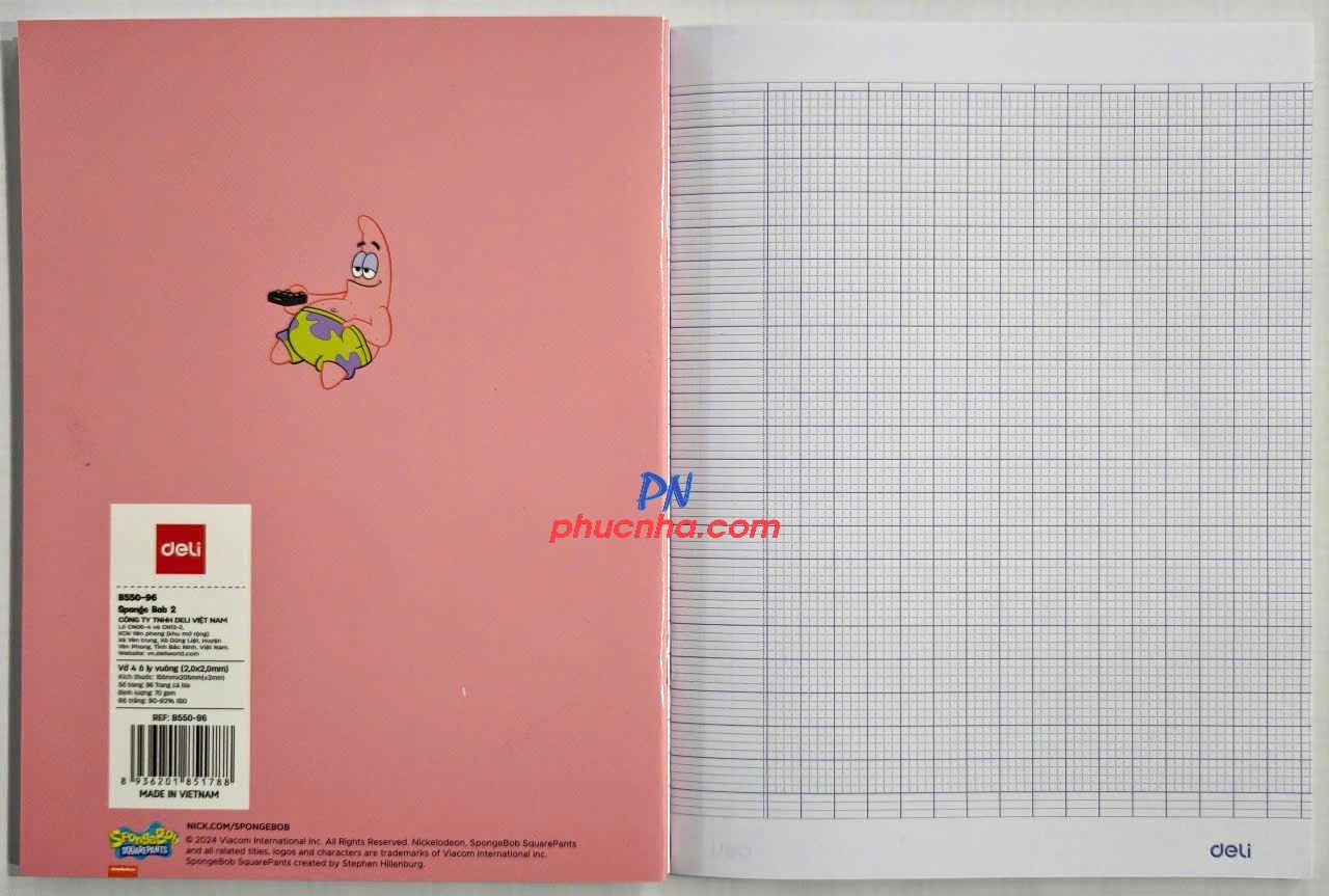 Tập HS Deli B550 Patrick star 96tr 70gsm 4 ô ly (10/100)