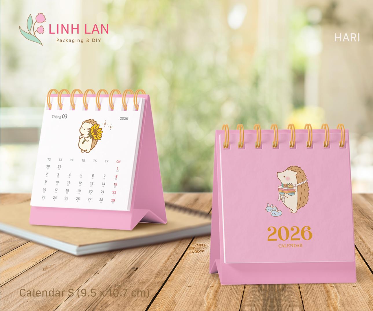 Lịch để bàn Linh Lan Décor 2026 lò xo chữ A - size S 9x10.7cm (2 màu)
