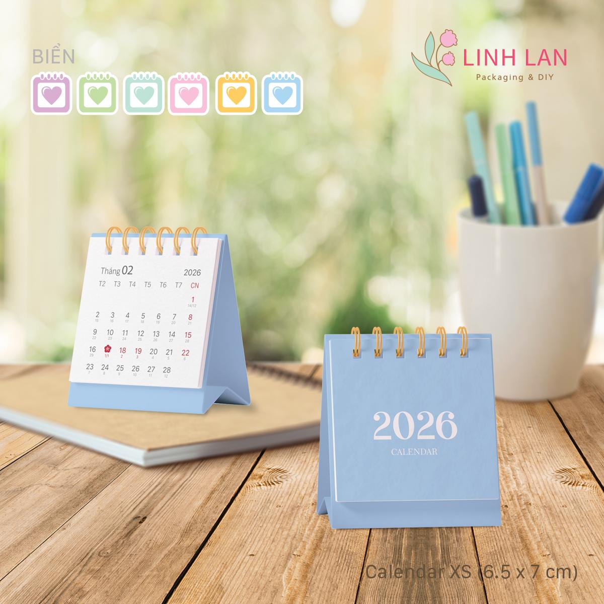 Lịch để bàn Linh Lan Décor 2026 lò xo chữ A - size XS 6.5x7cm (6 màu)