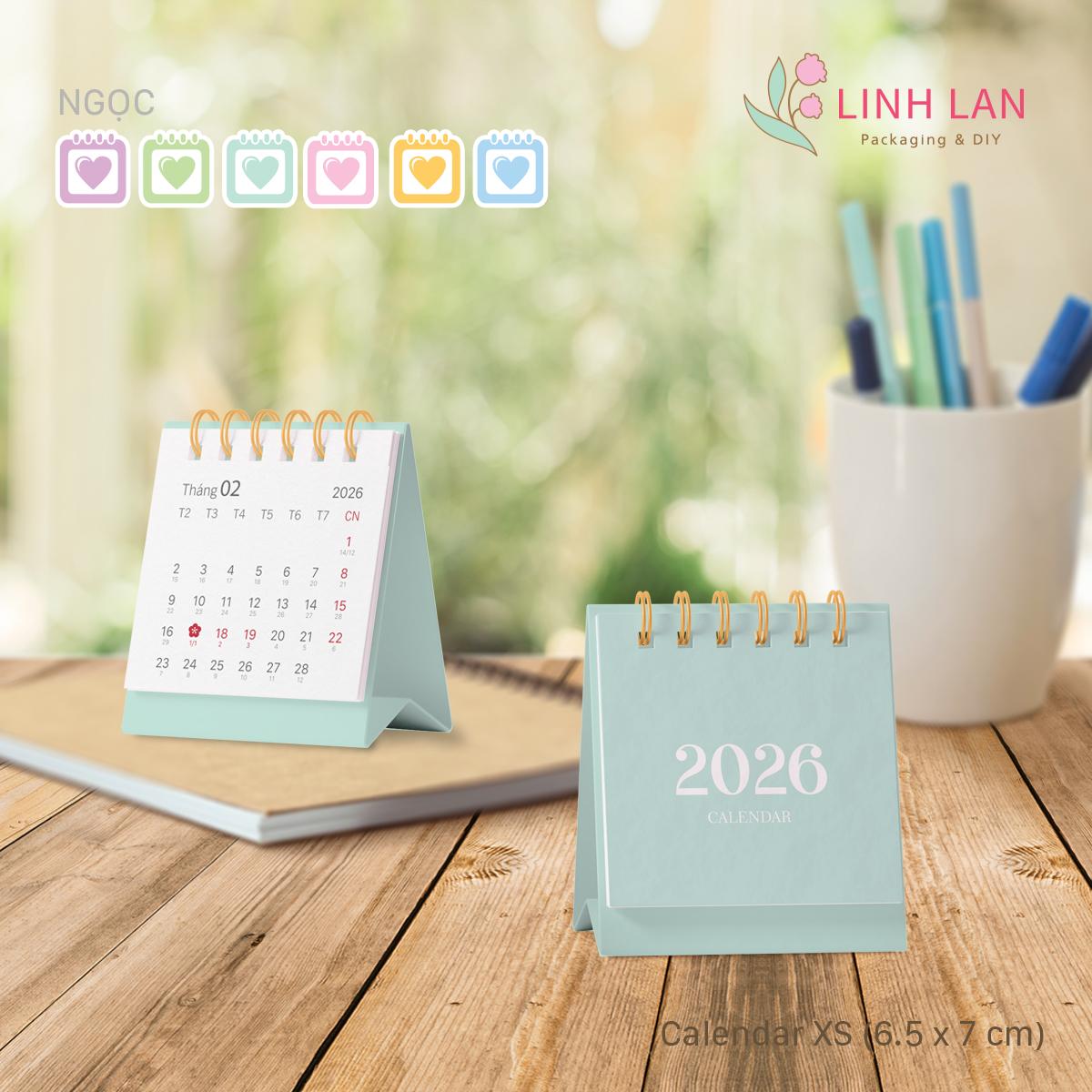 Lịch để bàn Linh Lan Décor 2026 lò xo chữ A - size XS 6.5x7cm (6 màu)