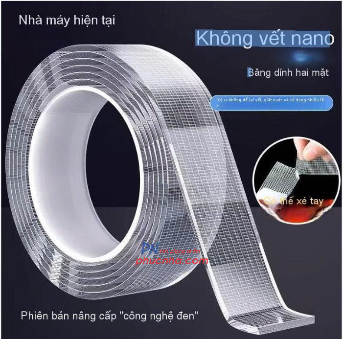 Băng keo 2 mặt siêu dính trong suốt, băng keo nano 2 mặt