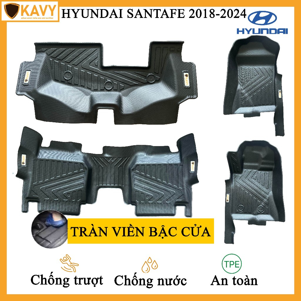 Thảm lót sàn ô tô Hyundai Santafe 2019-2024 chất liệu TPE cao cấp, chống trơn trượt, chống nước