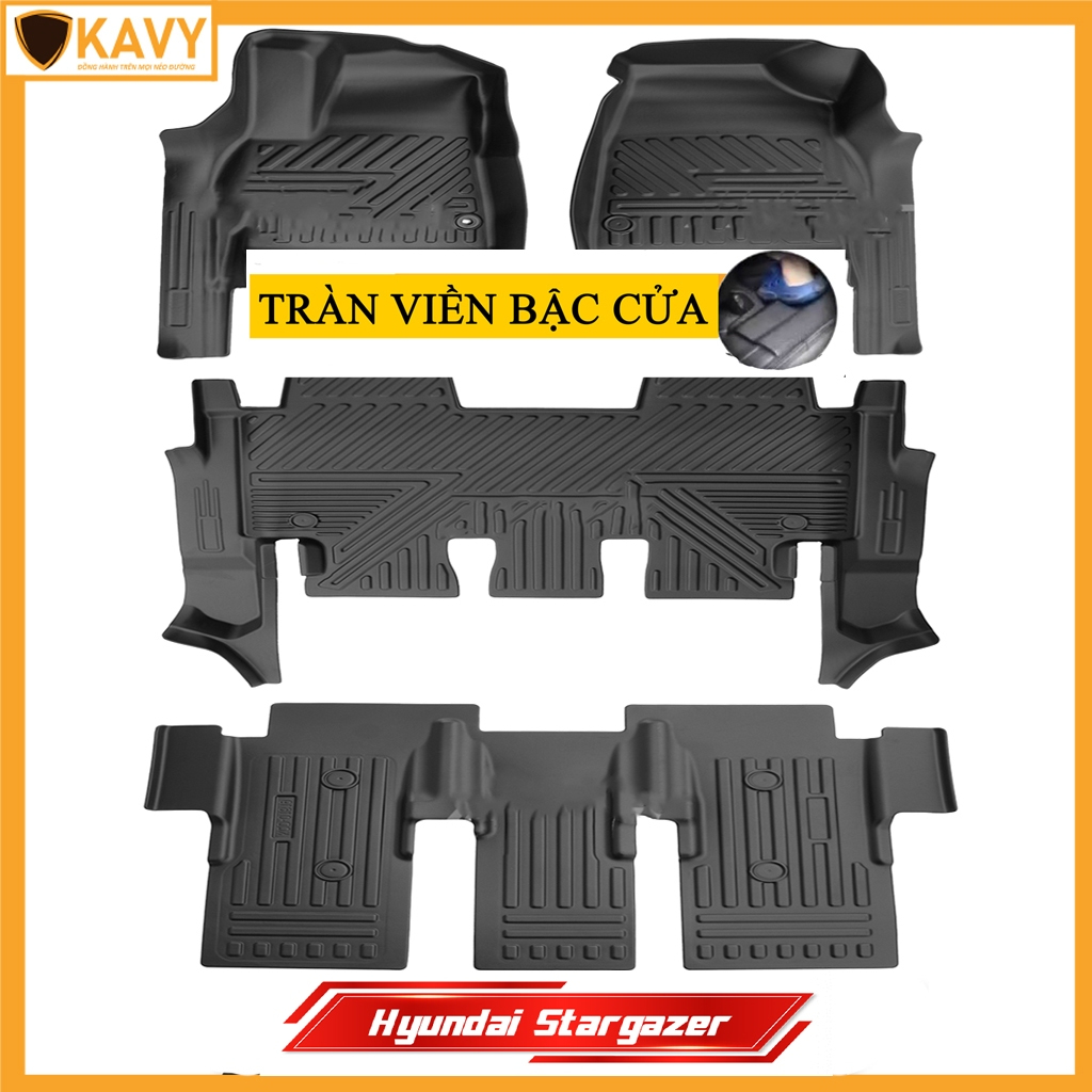 Thảm lót sàn ô tô Hyundai Stargazer đúc nguyên khối TPE tràn viền bậc cửa cao cấp
