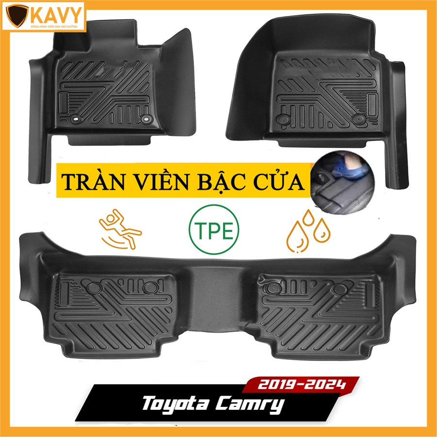 Thảm lót sàn ô tô Toyota Camry 2019-2024 bằng TPE tràn viền bậc cửa an toàn cao cấp