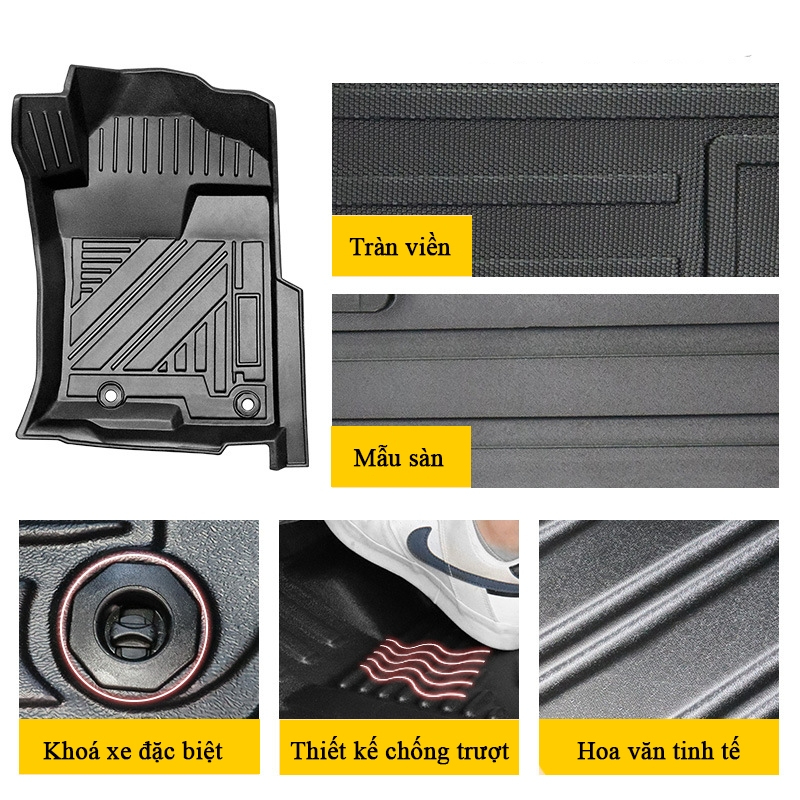Thảm lót sàn ô tô Hyundai Santafe 2019-2024 chất liệu TPE cao cấp, chống trơn trượt, chống nước