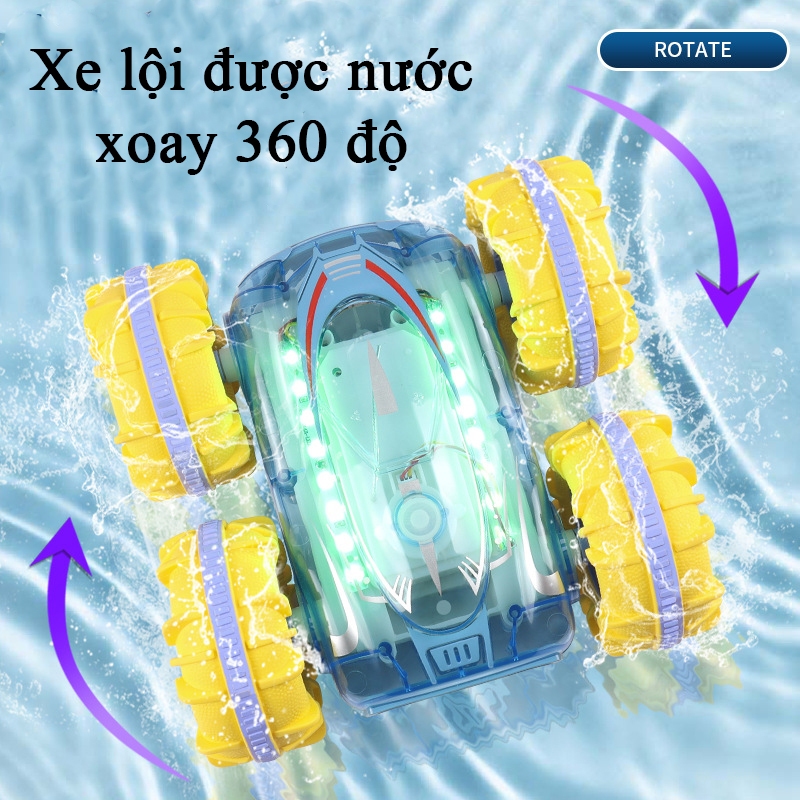 Đồ chơi xe điều khiển từ xa đi được dưới nước KAVY có đèn LED nhiều màu tần số 2.4 Ghz với 2 điều khiển kép