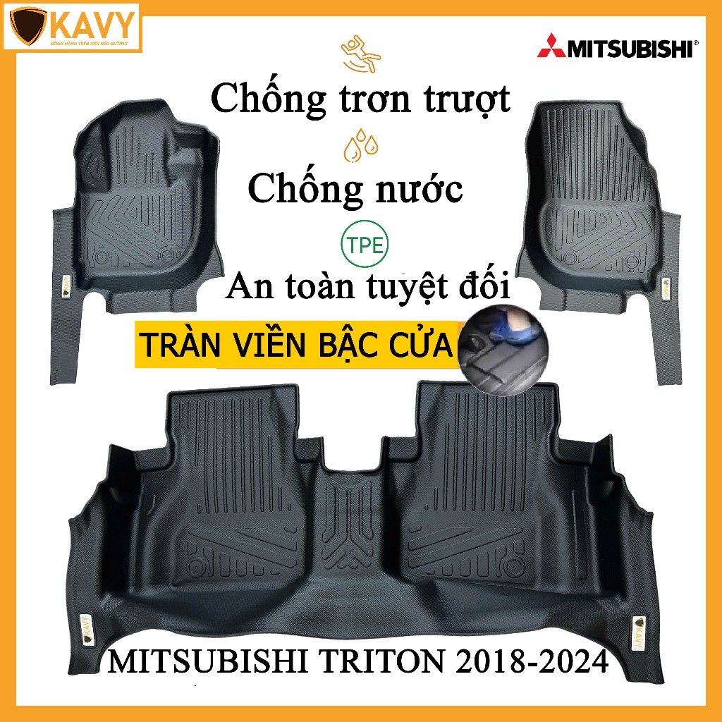 Thảm lót sàn xe ô tô Mitsubishi Triton 2018-2024 đúc nguyên khối TPE chống trơn trượt tràn viền bậc cửa