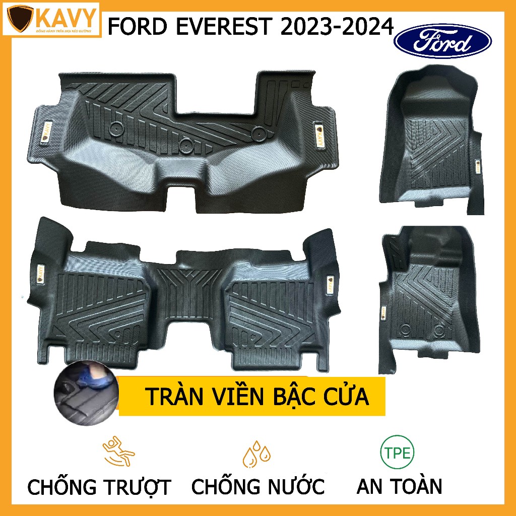 Thảm lót sàn ô tô 5D Ford Everest đúc nguyên khối TPE vừa form chống cháy nổ, chống nước