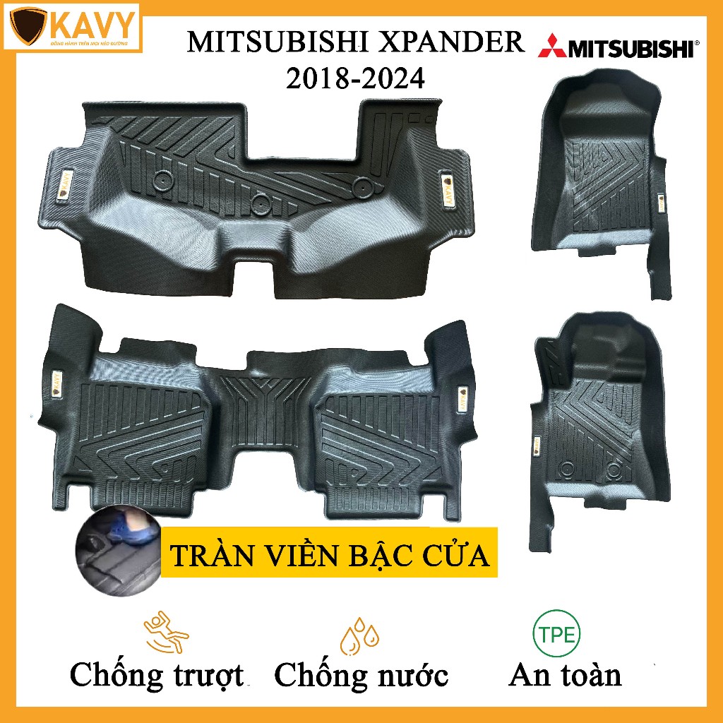 Thảm lót sàn xe ô tô Mitsubishi Xpander 2018-2024 đúc nguyên khối TPE chống trơn trượt, thấm nước tràn viền bậc cửa