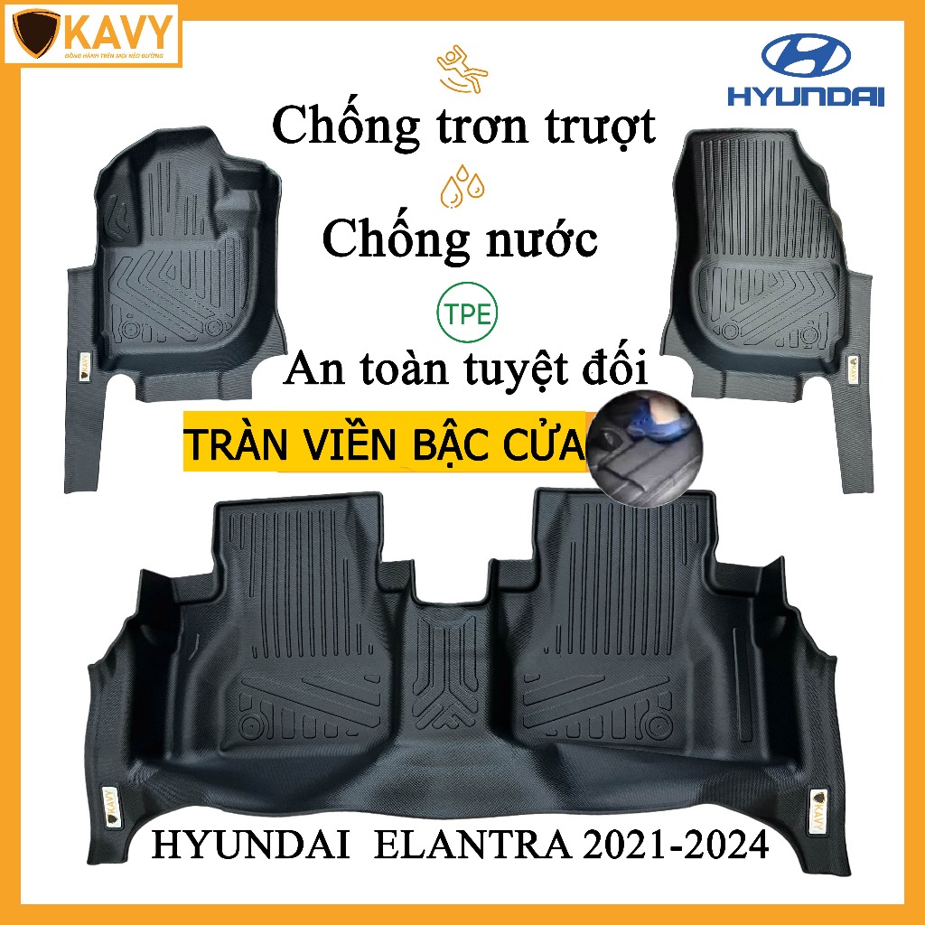 Thảm lót sàn ô tô Hyundai Elantra 2021-2024 chất liệu TPE nguyên khối chống thấm nước, chơn trượt