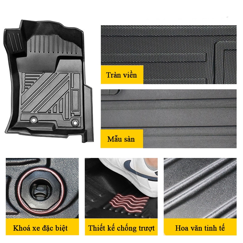 Thảm lót sàn ô tô Hyundai Elantra 2021-2024 chất liệu TPE nguyên khối chống thấm nước, chơn trượt