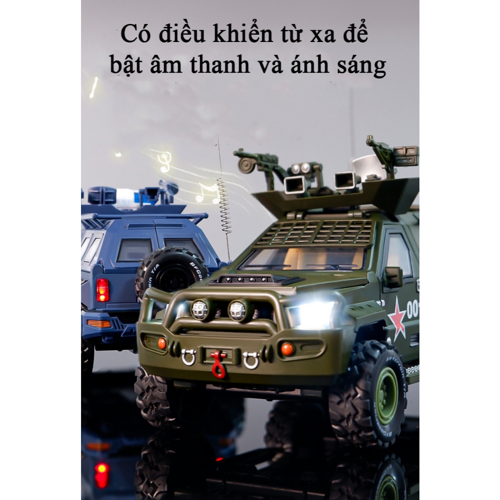 Đồ chơi mô hình xe cảnh sát bọc thép KAVY bằng hợp kim có nhạc và đèn kèm điều khiển từ xa tự đóng mở