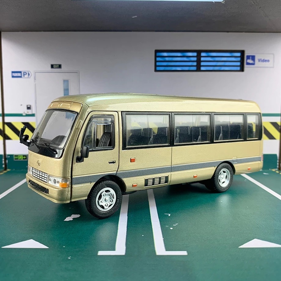 Mô hình xe bus Toyota Coaster KAVY tỉ lệ 1:32 có đèn và âm thanh bằng hợp kim chạy cót