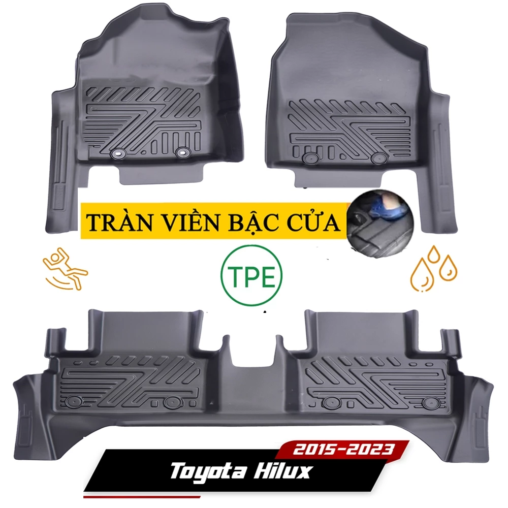 Thảm lót sàn ô tô Toyota Hilux 2015-2024 bằng TPE tràn viền bậc cửa an toàn cao cấp