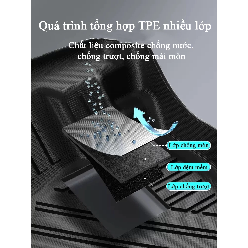 Thảm lót sàn ô tô Toyota Hilux 2015-2024 bằng TPE tràn viền bậc cửa an toàn cao cấp