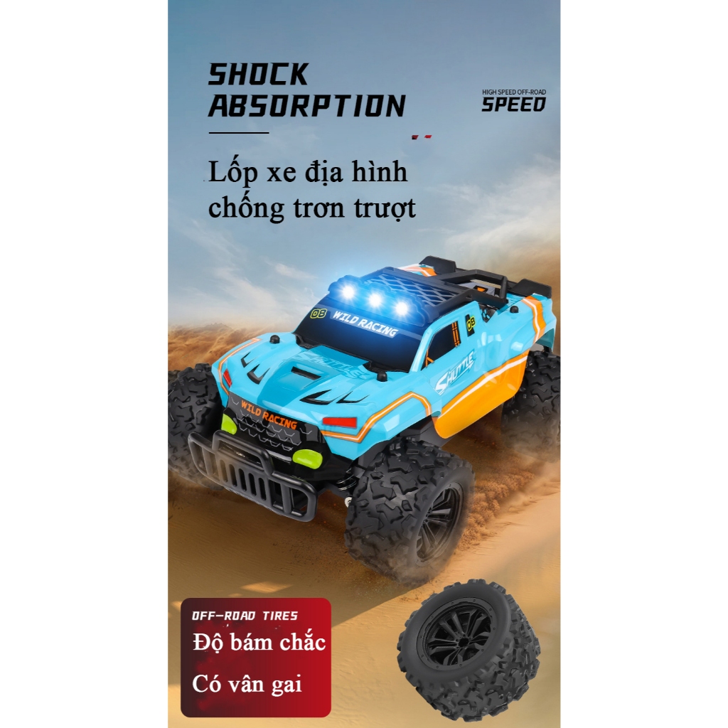 Đồ chơi xe địa hình điều khiển từ xa điều tốc KAVY bằng hợp kim có 4 màu đèn LED tần số 2.4 G tỷ lệ 1:16
