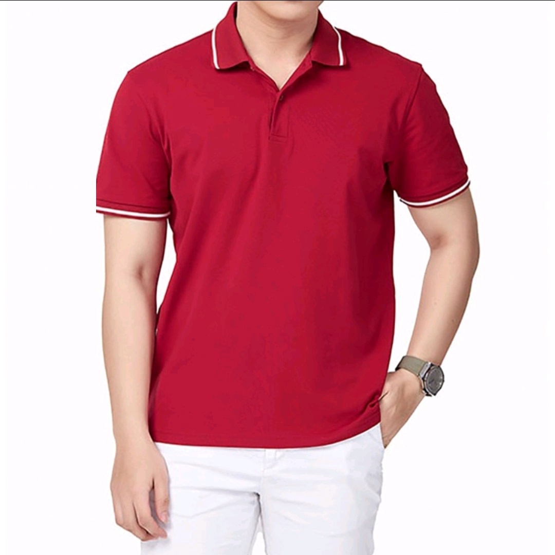 Áo thun polo phối viền cổ viền tay