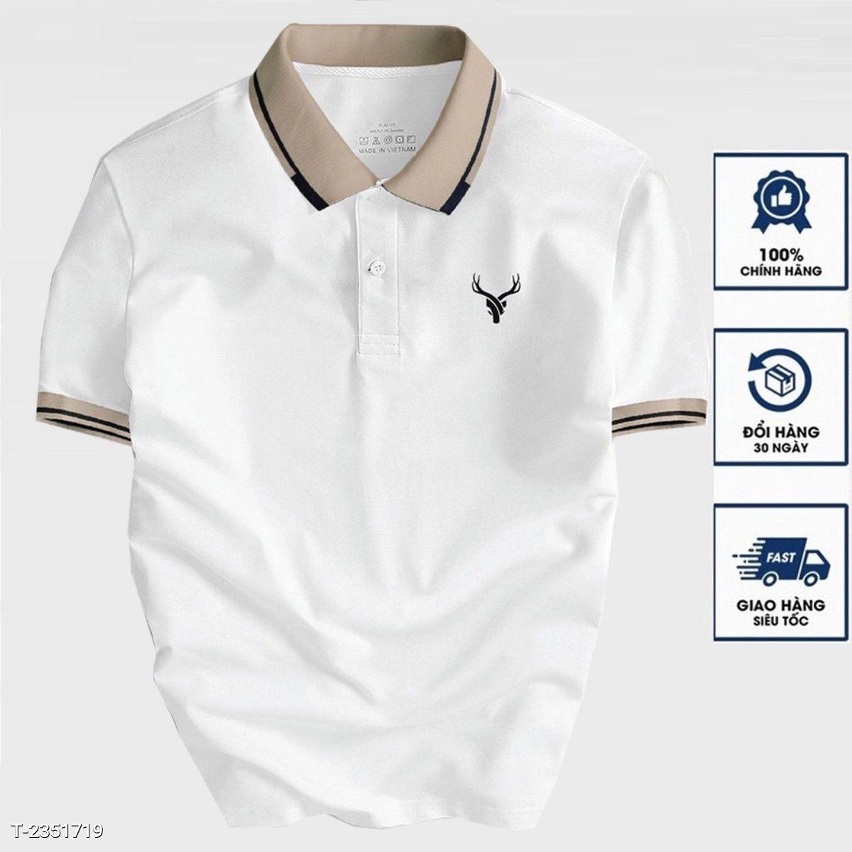 Áo thun polo cổ bẻ thêu logo sừng hươu vải thun cotton co giãn 4 chiều cực sang trọng