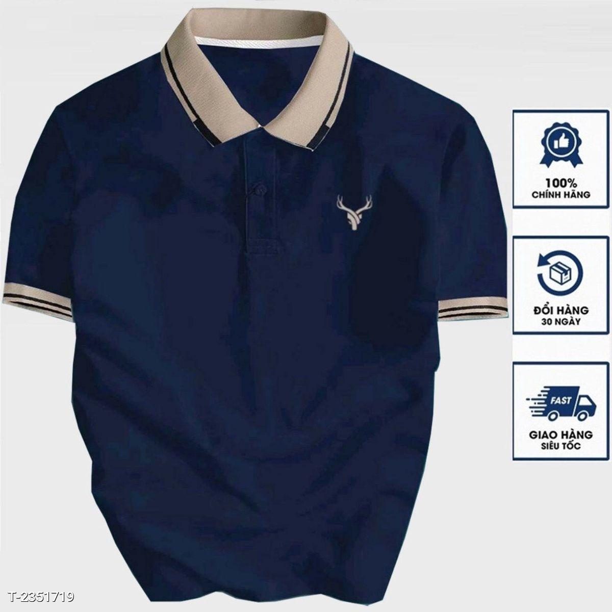 Áo thun polo cổ bẻ thêu logo sừng hươu vải thun cotton co giãn 4 chiều cực sang trọng