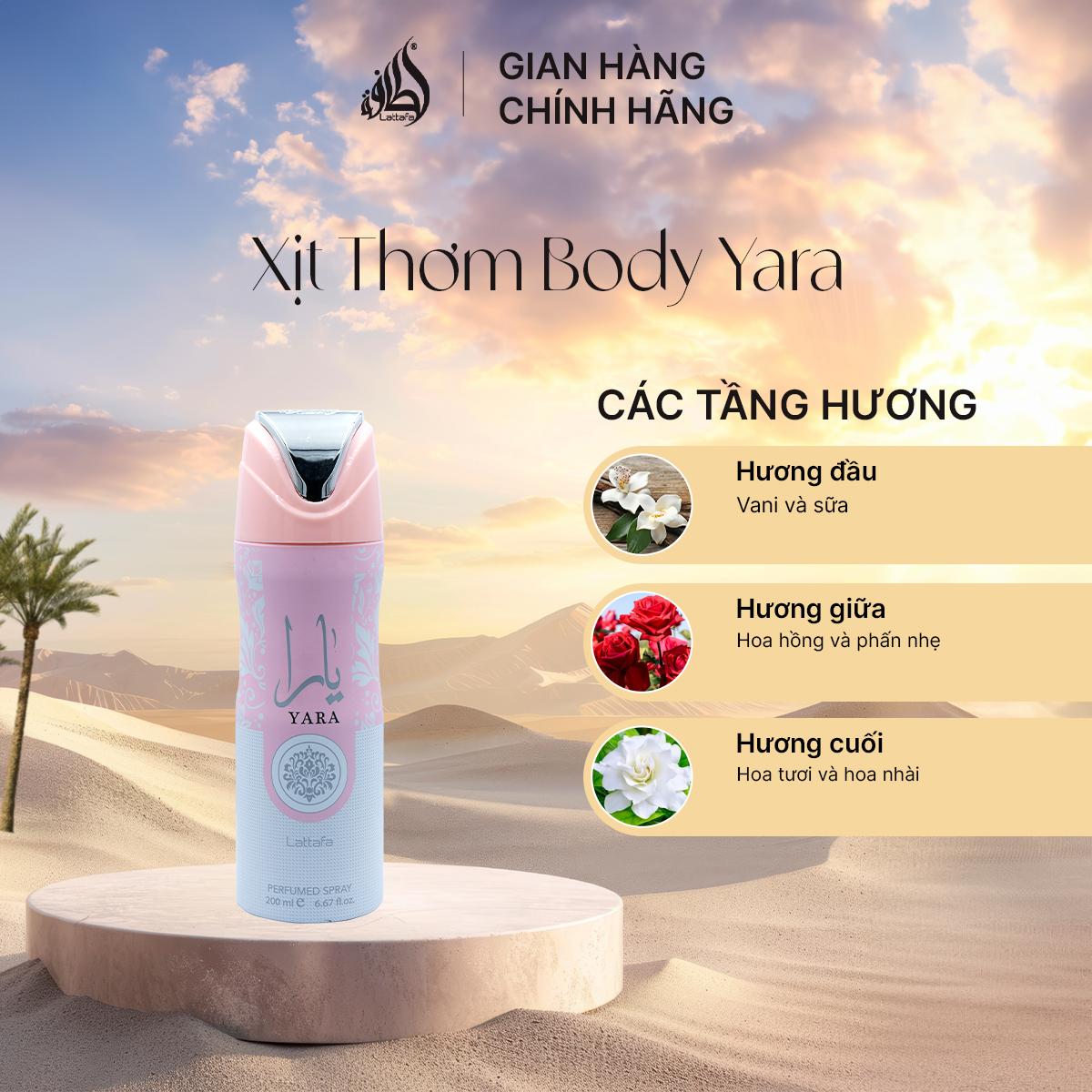 Lattafa xịt khử mùi toàn thân Yara